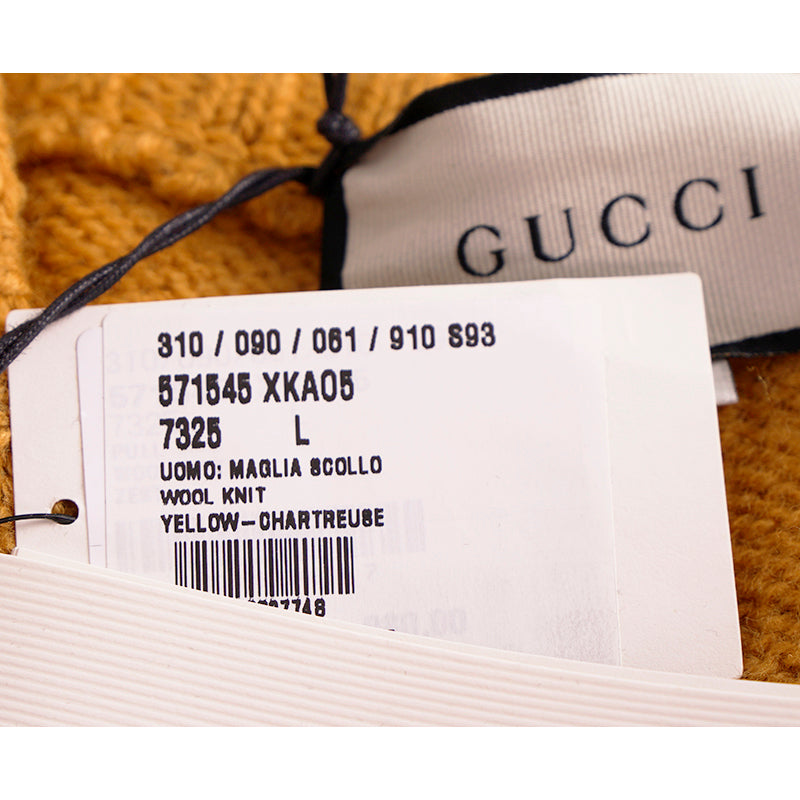 M NEW $980 GUCCI Men Mustard Yellow Wool Knit GAME GG LOGO PATCH V Neck SWEATER