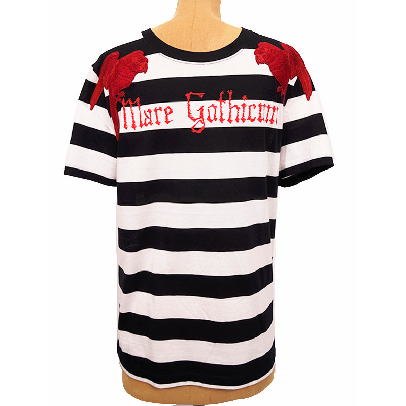 sz S NEW $995 GUCCI MENS Black & White Striped RED EMBROIDERY PARROT Tee T-SHIRT