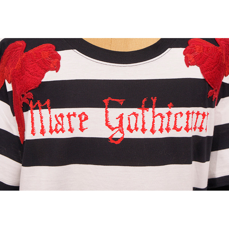 sz S NEW $995 GUCCI MENS Black & White Striped RED EMBROIDERY PARROT Tee T-SHIRT