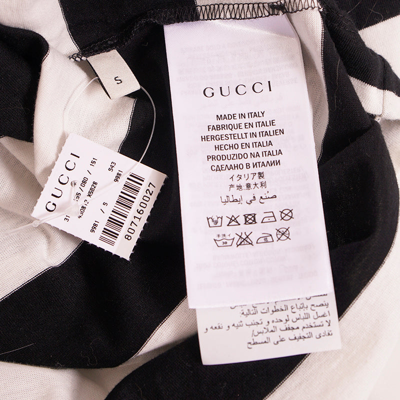 sz S NEW $995 GUCCI MENS Black & White Striped RED EMBROIDERY PARROT Tee T-SHIRT