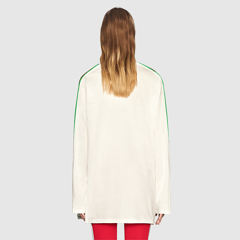 XXS NEW $1,500 GUCCI Ivory Cotton Sequin Cat Head Web Trim Oversize T-Shirt Top