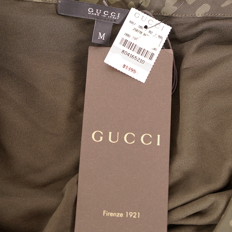 sz M NEW $1125 GUCCI Green RUNWAY ANIMAL PRINT Lace Up Side JERSEY DRAPE TOP NWT