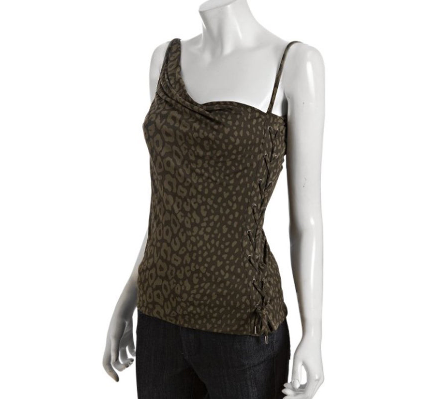 sz M NEW $1125 GUCCI Green RUNWAY ANIMAL PRINT Lace Up Side JERSEY DRAPE TOP NWT