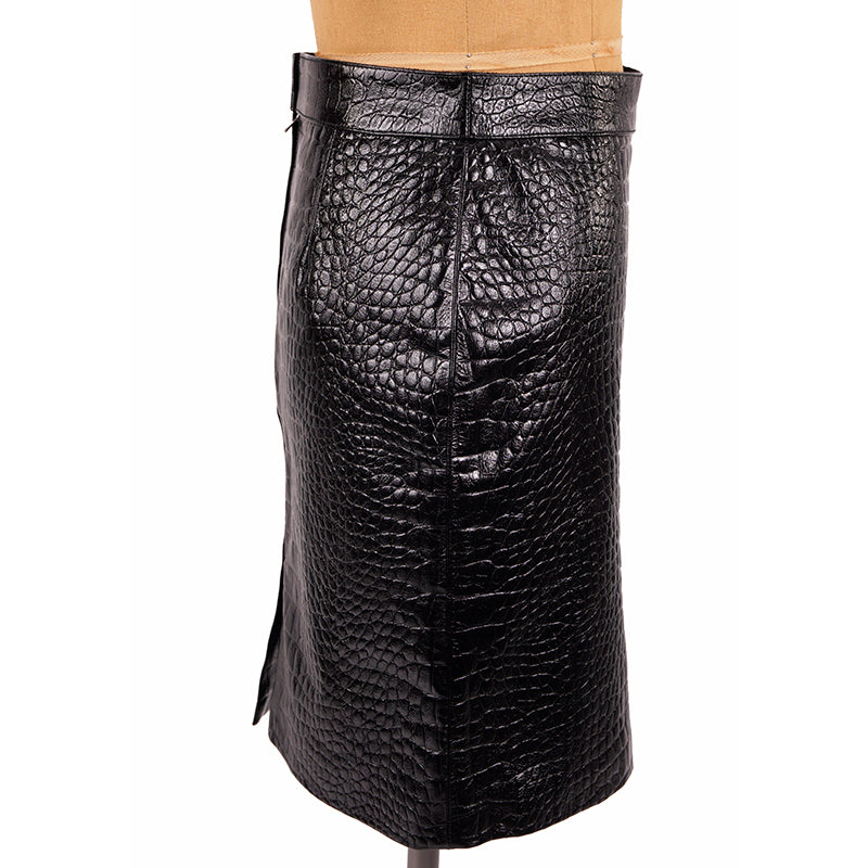 38 NEW $2,800 GUCCI Runway Black LEATHER Crocodile Embossed Short PENCIL SKIRT