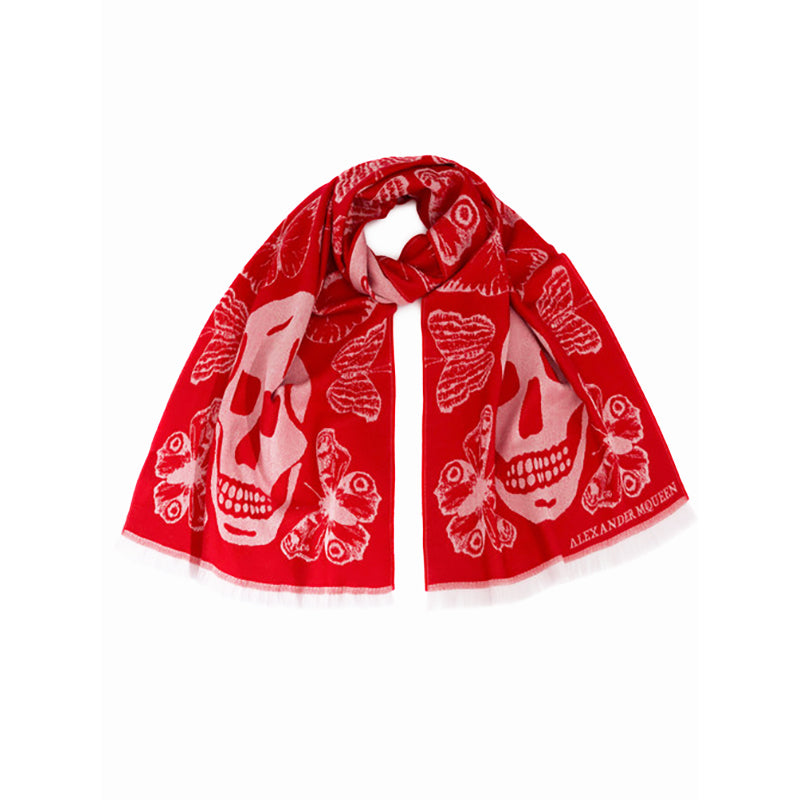 NEW $695 ALEXANDER MCQUEEN Red & Pink OVERSIZED METAMORPHISIS WOOL Scarf