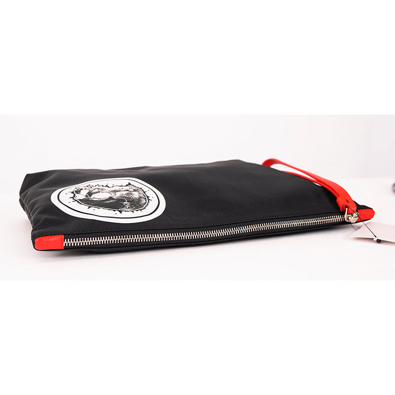 NEW $495 ALEXANDER MCQUEEN Black Nylon SKULL Printed Motif Wristlet Pouch BAG