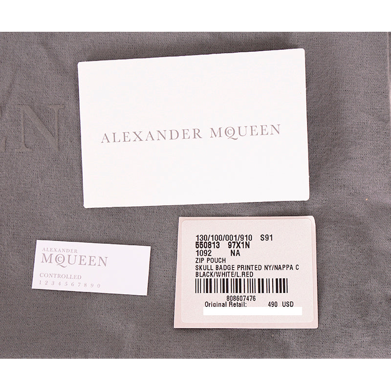 NEW $495 ALEXANDER MCQUEEN Black Nylon SKULL Printed Motif Wristlet Pouch BAG
