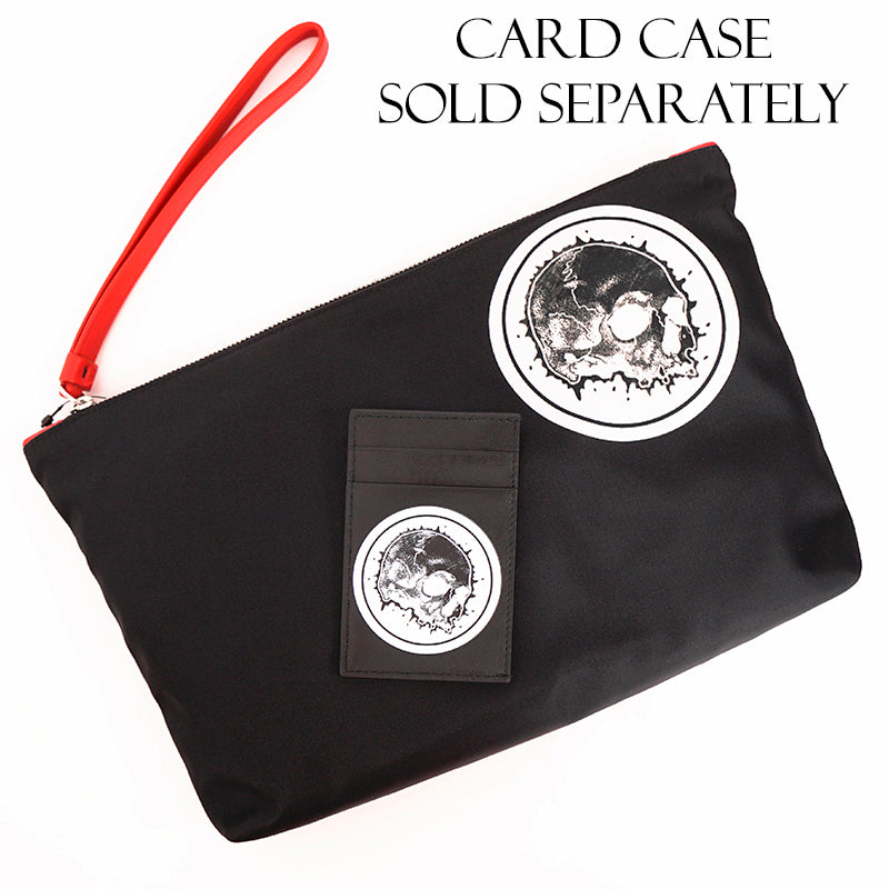 NEW $495 ALEXANDER MCQUEEN Black Nylon SKULL Printed Motif Wristlet Pouch BAG