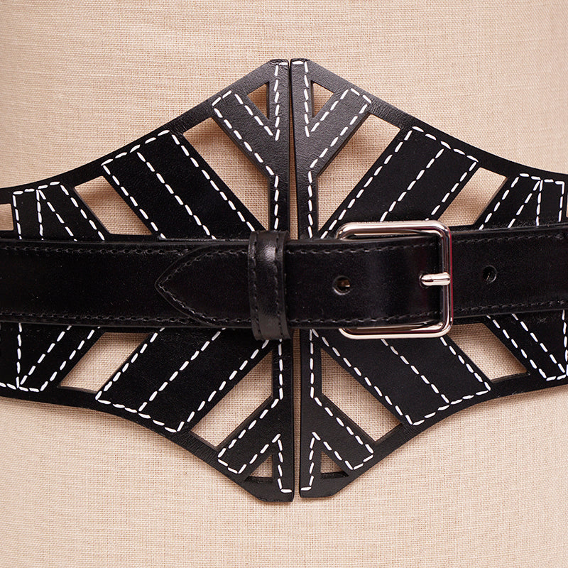 75/30 NEW $1,190 ALEXANDER MCQUEEN Black Leather CUT OUT CORSET Wide Waist BELT