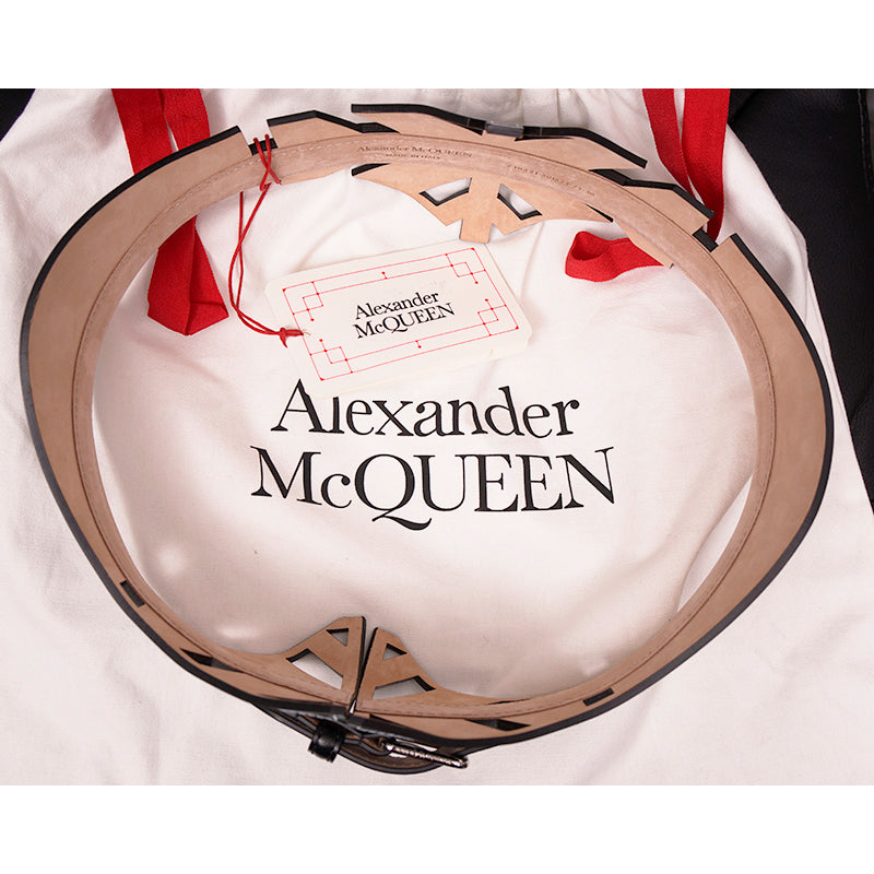 75/30 NEW $1,190 ALEXANDER MCQUEEN Black Leather CUT OUT CORSET Wide Waist BELT