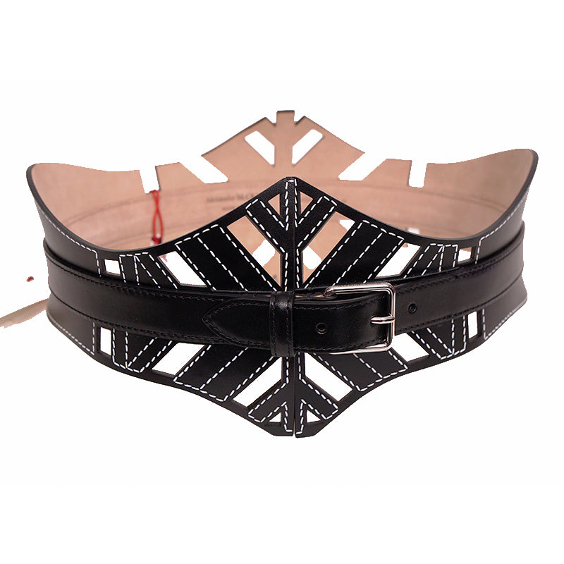 75/30 NEW $1,190 ALEXANDER MCQUEEN Black Leather CUT OUT CORSET Wide Waist BELT