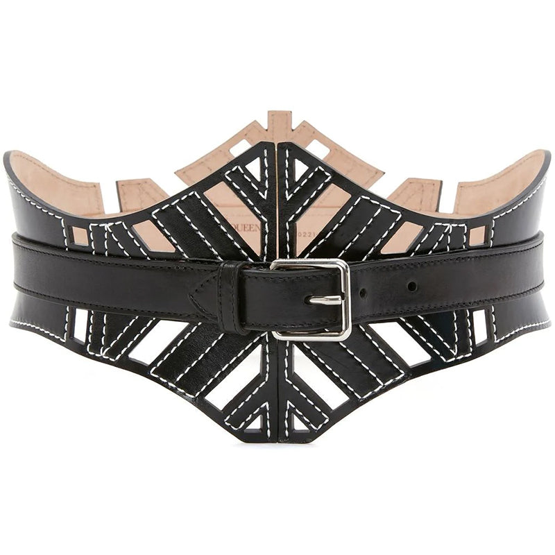 75/30 NEW $1,190 ALEXANDER MCQUEEN Black Leather CUT OUT CORSET Wide Waist BELT