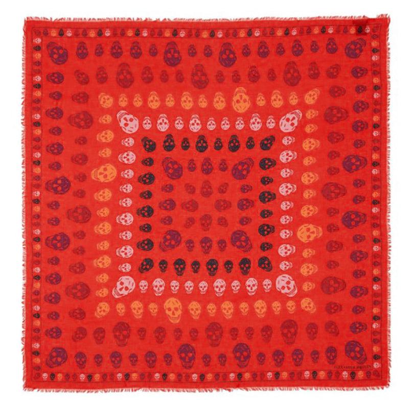 NEW $545 ALEXANDER MCQUEEN Red "Multiskull Box" SKULL Modal Silk Shawl SCARF