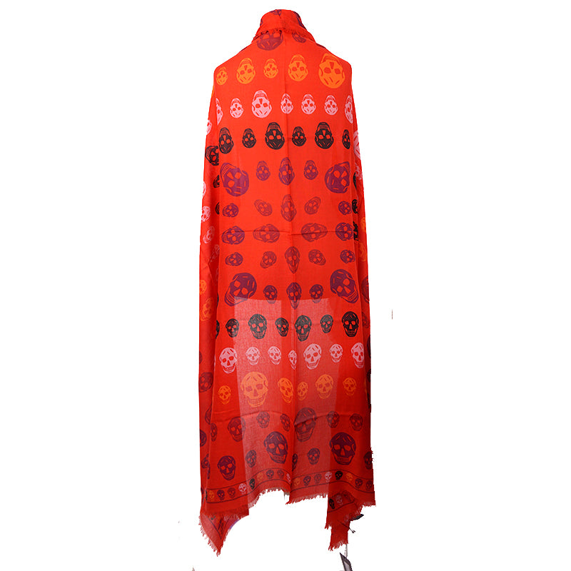 NEW $545 ALEXANDER MCQUEEN Red "Multiskull Box" SKULL Modal Silk Shawl SCARF