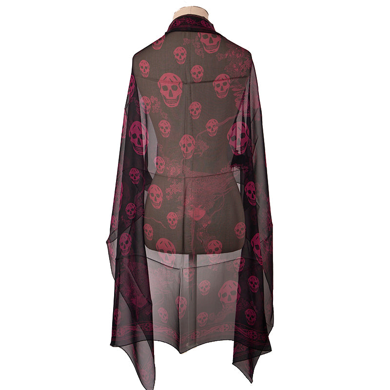 NEW $495 ALEXANDER MCQUEEN Black ART DECO OPHELIA SKULL Purple Print Silk SCARF