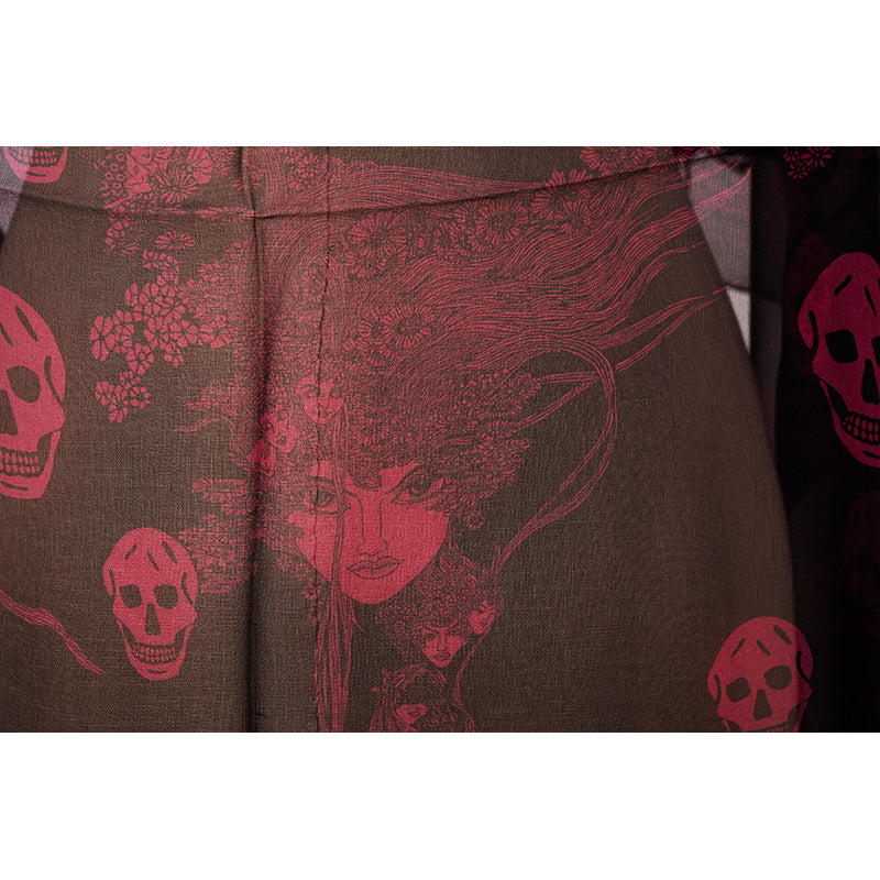 NEW $495 ALEXANDER MCQUEEN Black ART DECO OPHELIA SKULL Purple Print Silk SCARF