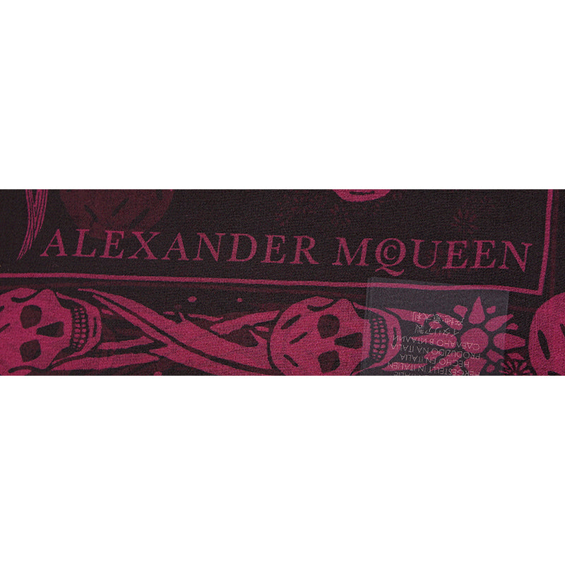 NEW $495 ALEXANDER MCQUEEN Black ART DECO OPHELIA SKULL Purple Print Silk SCARF