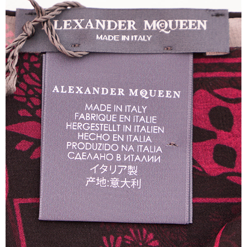 NEW $495 ALEXANDER MCQUEEN Black ART DECO OPHELIA SKULL Purple Print Silk SCARF