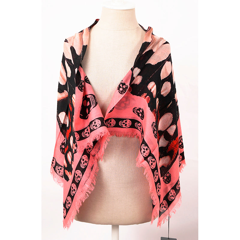 NEW $545 ALEXANDER MCQUEEN Pink GIANT BUTTERFLY Skull Print Modal Wool SCARF NWT