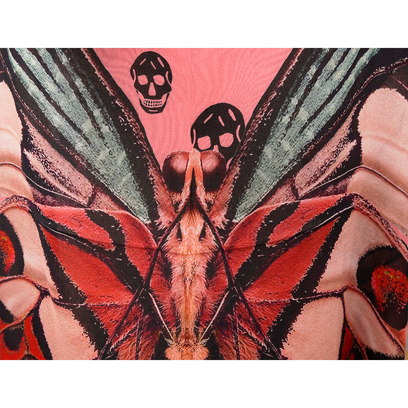 NEW $545 ALEXANDER MCQUEEN Pink GIANT BUTTERFLY Skull Print Modal Wool SCARF NWT