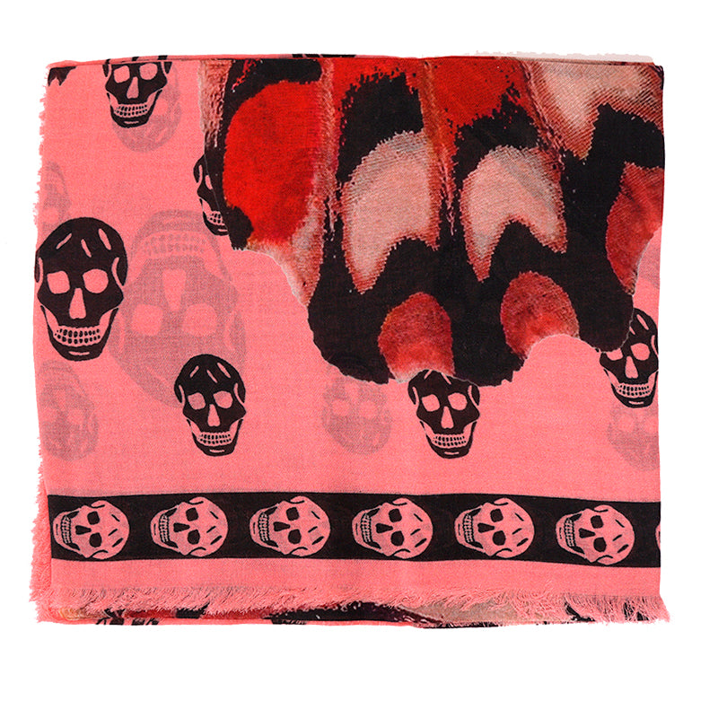 NEW $545 ALEXANDER MCQUEEN Pink GIANT BUTTERFLY Skull Print Modal Wool SCARF NWT
