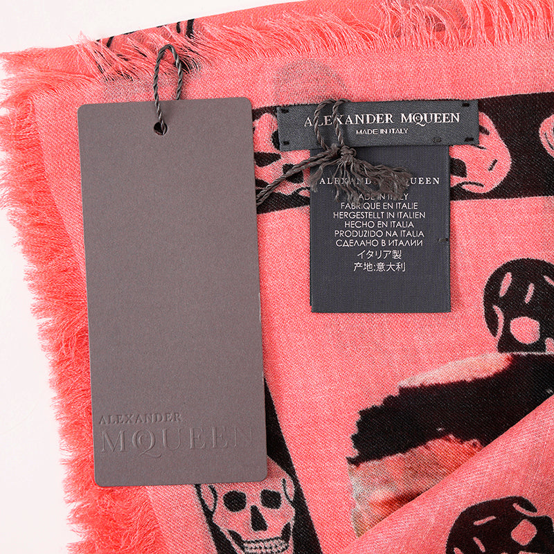 NEW $545 ALEXANDER MCQUEEN Pink GIANT BUTTERFLY Skull Print Modal Wool SCARF NWT