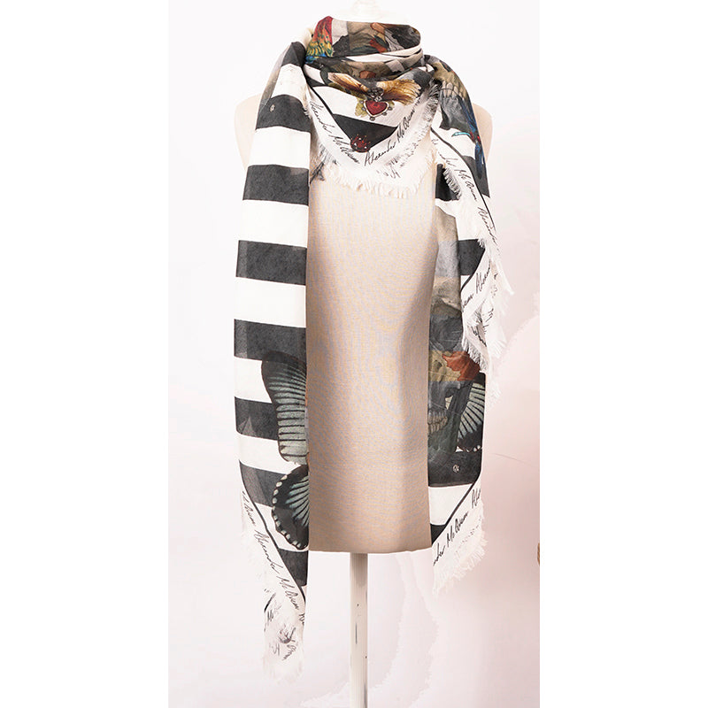 NEW $595 ALEXANDER MCQUEEN Botanical Master SKULL BIRDS Modal Wool Shawl SCARF
