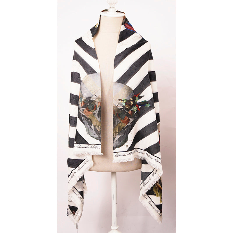 NEW $595 ALEXANDER MCQUEEN Botanical Master SKULL BIRDS Modal Wool Shawl SCARF