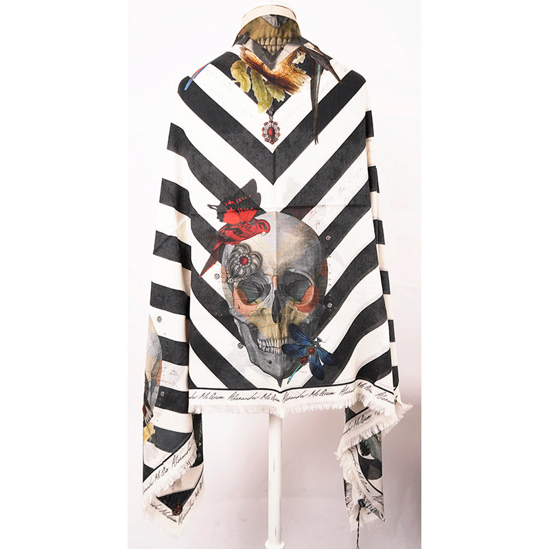 NEW $595 ALEXANDER MCQUEEN Botanical Master SKULL BIRDS Modal Wool Shawl SCARF