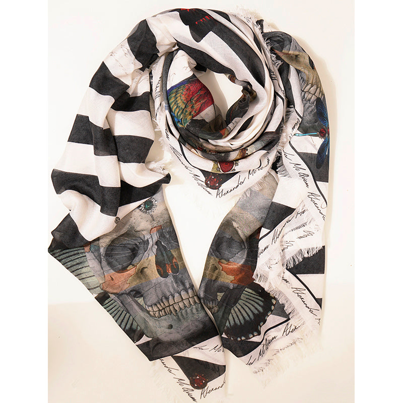 NEW $595 ALEXANDER MCQUEEN Botanical Master SKULL BIRDS Modal Wool Shawl SCARF