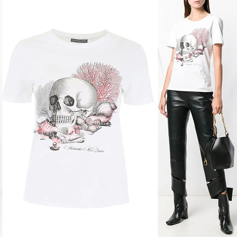 XS NEW $495 ALEXANDER MCQUEEN Woman's White Cabinet Of Shells Skull T-SHIRT