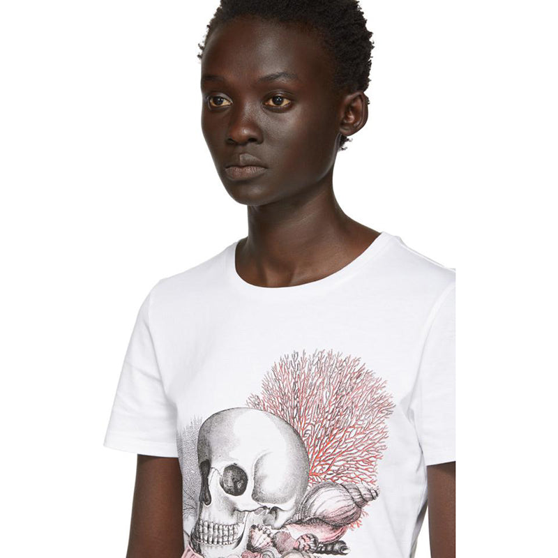 XS NEW $495 ALEXANDER MCQUEEN Woman's White Cabinet Of Shells Skull T-SHIRT