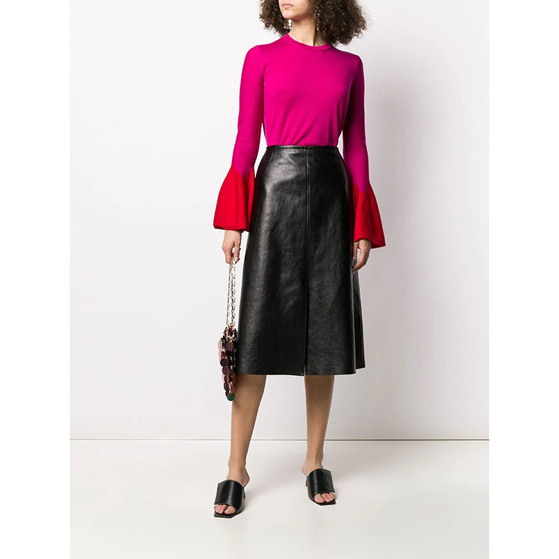 SZ S NEW $1,120 ALEXANDER MCQUEEN Pink RED FLARED SLEEVE Wool Crew Neck SWEATER