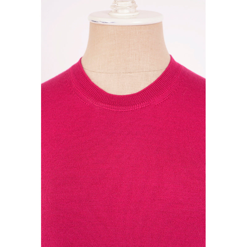 SZ S NEW $1,120 ALEXANDER MCQUEEN Pink RED FLARED SLEEVE Wool Crew Neck SWEATER