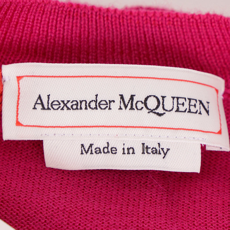 SZ S NEW $1,120 ALEXANDER MCQUEEN Pink RED FLARED SLEEVE Wool Crew Neck SWEATER