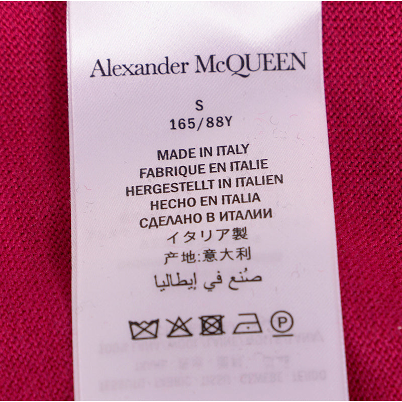 SZ S NEW $1,120 ALEXANDER MCQUEEN Pink RED FLARED SLEEVE Wool Crew Neck SWEATER