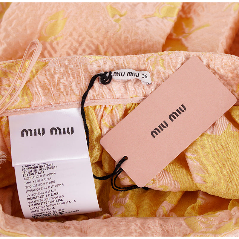 sz 36 US 0 NEW $1200 MIU MIU Peach YELLOW VINTAGE FLORAL JACQUARD A Frame SKIRT