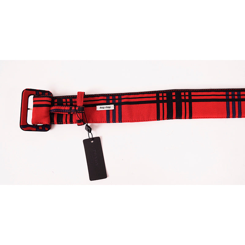 sz 40 NEW $345 MIU MIU RUNWAY Red Black Blue TARTAN PLAID Tricotine Waist BELT
