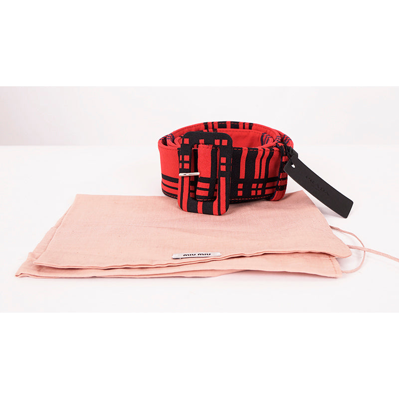 sz 40 NEW $345 MIU MIU RUNWAY Red Black Blue TARTAN PLAID Tricotine Waist BELT