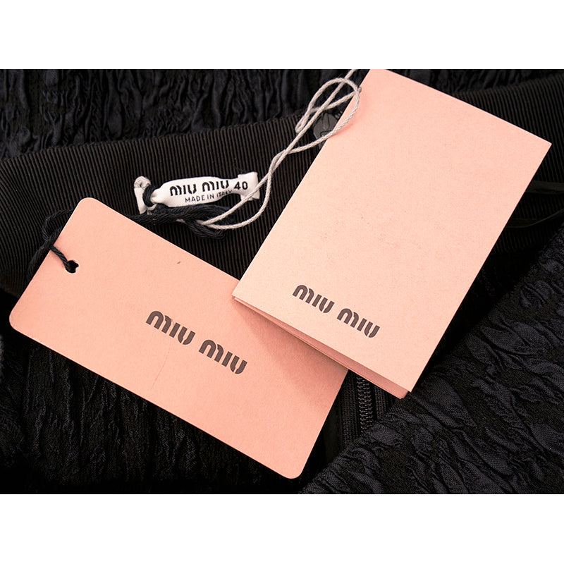 42 NEW $1190 MIU MIU Runway Black Silk Blend Textured CLOQUETTE Pencil SKIRT