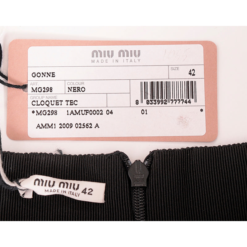 42 NEW $1190 MIU MIU Runway Black Silk Blend Textured CLOQUETTE Pencil SKIRT