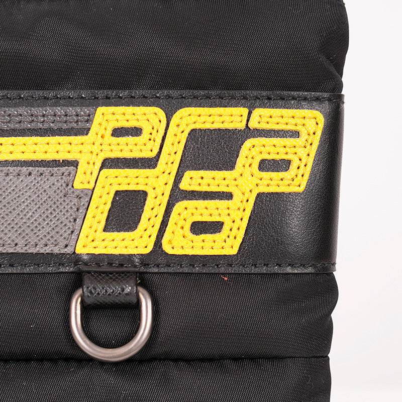 NEW $895 PRADA MENS Black Bomber YELLOW SAFFIANO LOGO WRISTLET Travel SPORTY BAG
