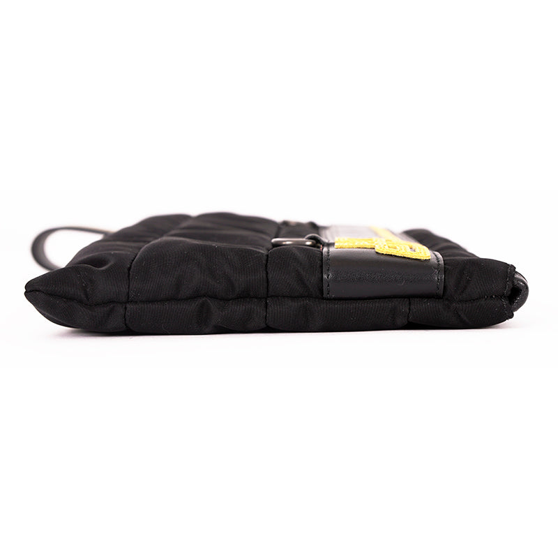 NEW $895 PRADA MENS Black Bomber YELLOW SAFFIANO LOGO WRISTLET Travel SPORTY BAG