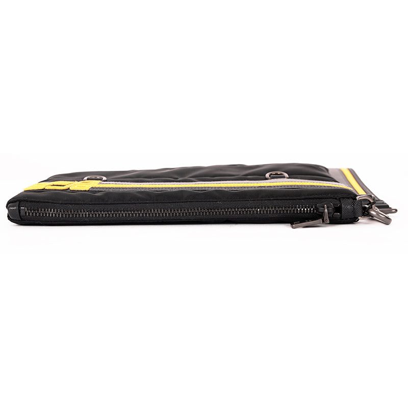 NEW $895 PRADA MENS Black Bomber YELLOW SAFFIANO LOGO WRISTLET Travel SPORTY BAG