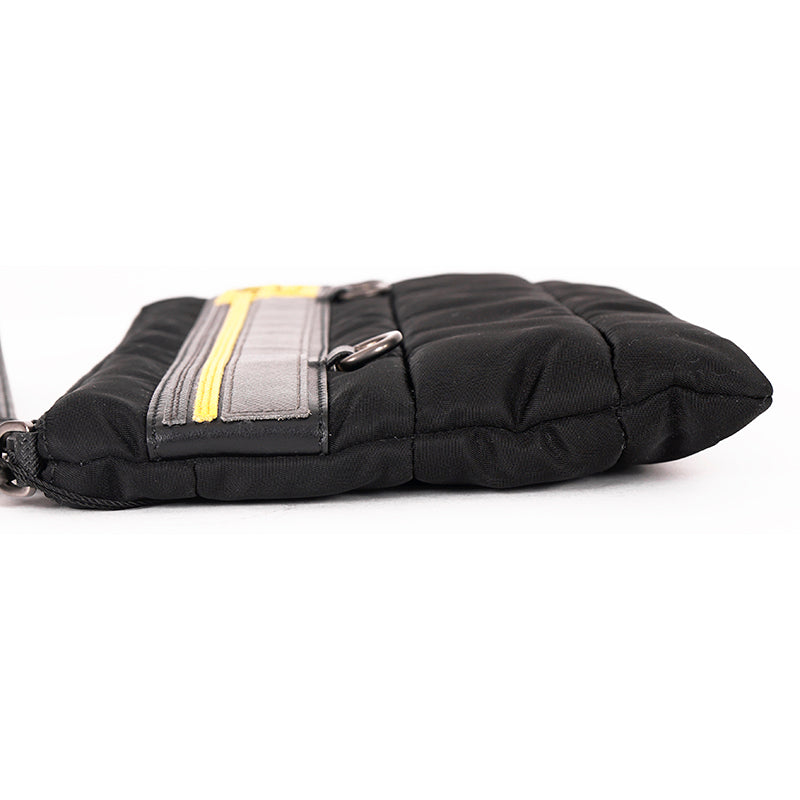 NEW $895 PRADA MENS Black Bomber YELLOW SAFFIANO LOGO WRISTLET Travel SPORTY BAG