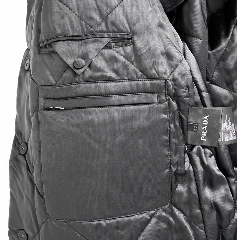 40 NEW $2980 PRADA Black IMPERMEABILE NYLON Puffy Quilt Lined Mid-Length JACKET