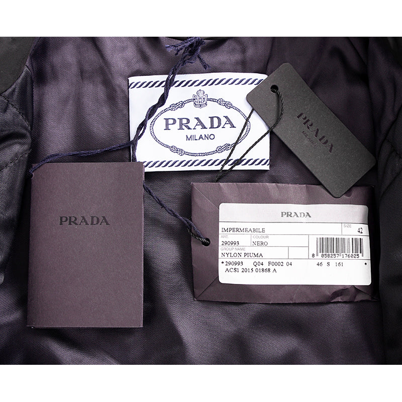 40 NEW $2980 PRADA Black IMPERMEABILE NYLON Puffy Quilt Lined Mid-Length JACKET