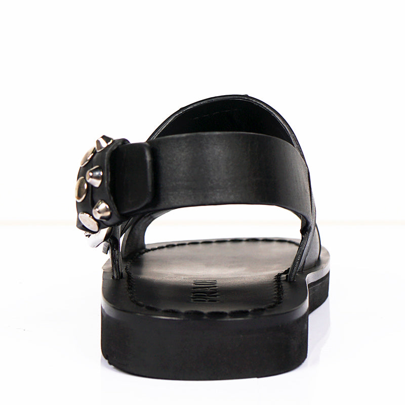 36.5 NEW $980 PRADA Black SILVER STUD Leather GLADIATOR Slingback Flats SANDALS