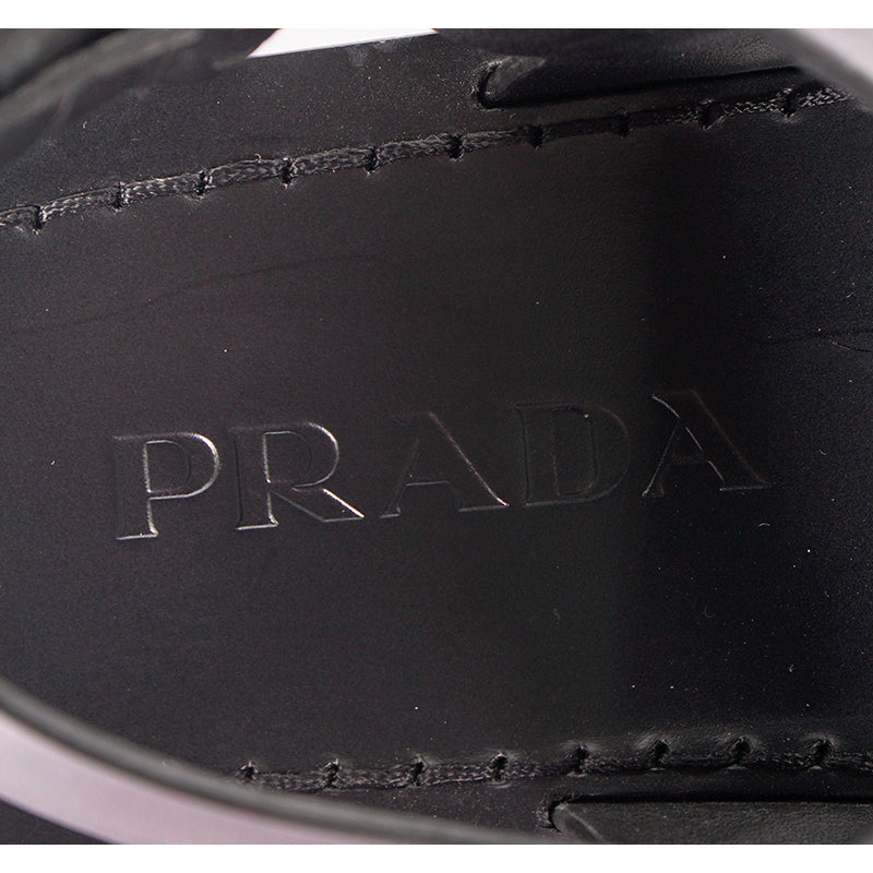 36.5 NEW $980 PRADA Black SILVER STUD Leather GLADIATOR Slingback Flats SANDALS