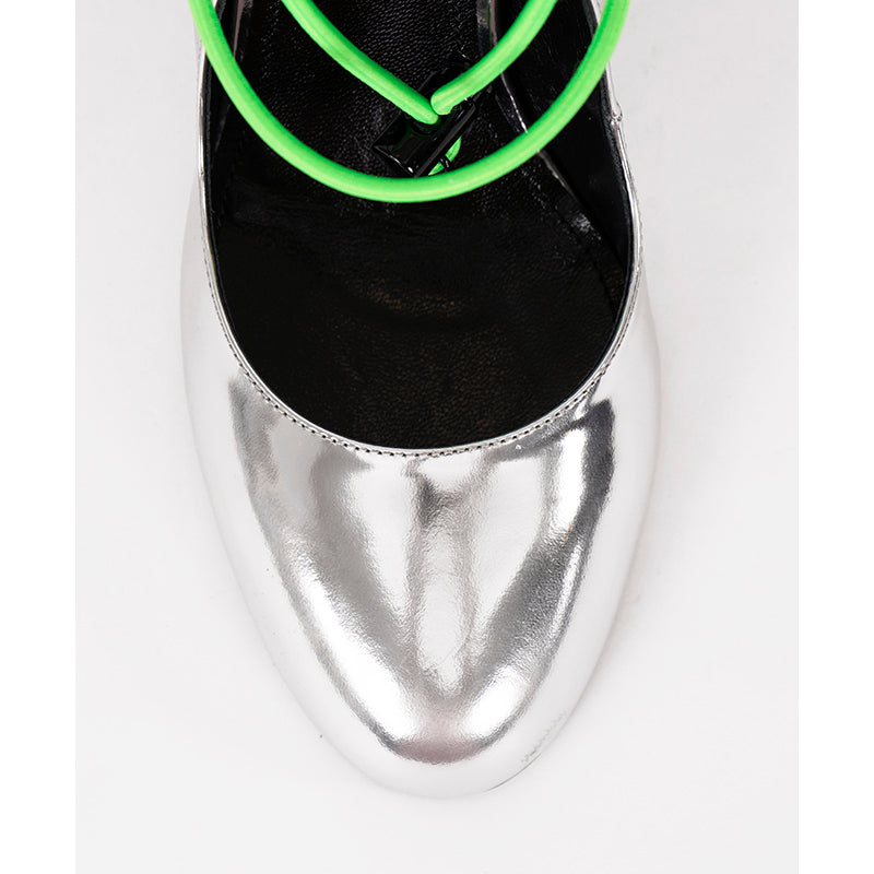 36.5 NEW $850 PRADA Runway Silver Leather RUBBER LOGO D'orsay High-heel PUMPS